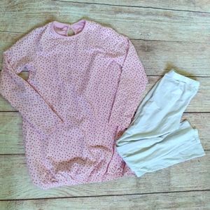 Vertbaudet pink hearts & white pajama set sz 12